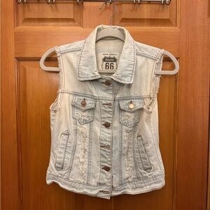 Light Blue Denim Vest with Button Accents